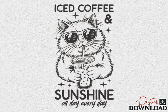 Iced Coffee Sunshine Funny Cat SVG for Crafts and Graphics